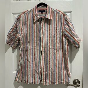 Lands' End Beachy Multicolor Striped Casual Button Down Mens Size Large‎
